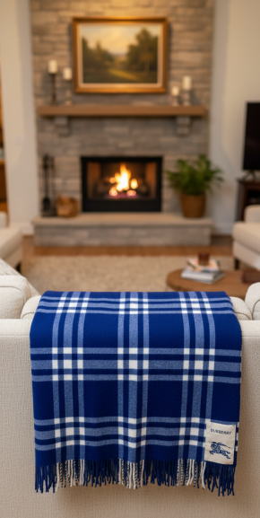 Burberry Blue Check Wool Throw Blanket 17