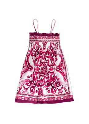 Dolce and Gabbana Kids Pink Poplin Majolica Print Sundress 6