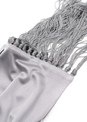 DRY CLEAN Celine Grey Satin Fringed Scarf 3