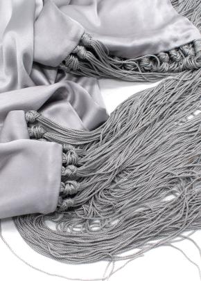 DRY CLEAN Celine Grey Satin Fringed Scarf 7