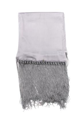 DRY CLEAN Celine Grey Satin Fringed Scarf 10