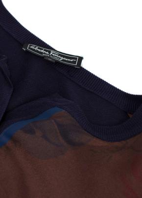 Salvatore Ferragamo Navy Contrast Sleeves Floral Cardigan 4