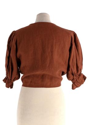 Faithfull The Brand Brown Tie Front Linen Top and Wide Leg Trouser Set 5