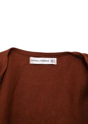 Faithfull The Brand Brown Tie Front Linen Top and Wide Leg Trouser Set 4