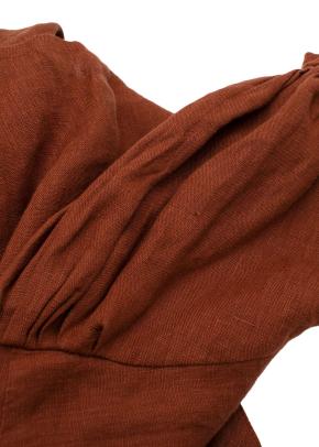 Faithfull The Brand Brown Tie Front Linen Top and Wide Leg Trouser Set 11