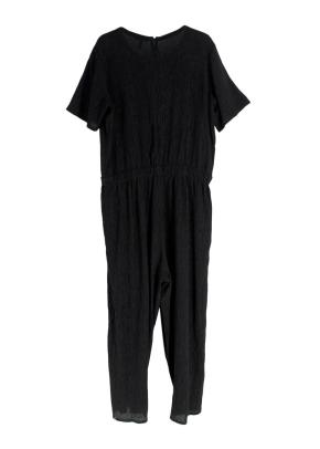 Eileen Fisher Black Woven Plissé Jumpsuit 2