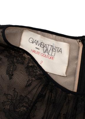 Giambattista Valli Haute Couture Black Lace Dress with Nude Underlay and Floral Applique Waist 5