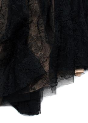 Giambattista Valli Haute Couture Black Lace Dress with Nude Underlay and Floral Applique Waist 6