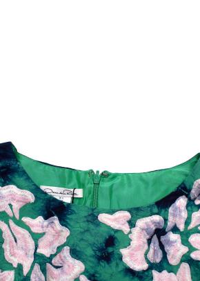 Oscar De La Renta Green Pink Floral Capped Sleeves Dress 2
