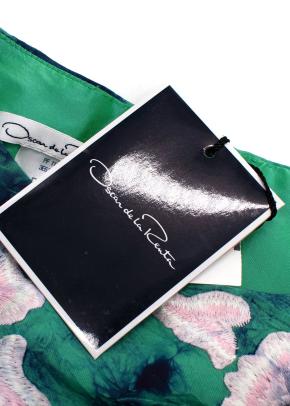 Oscar De La Renta Green Pink Floral Capped Sleeves Dress 7
