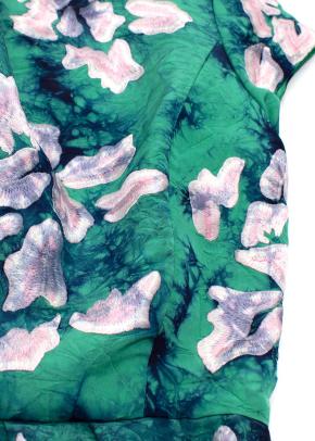 Oscar De La Renta Green Pink Floral Capped Sleeves Dress 6