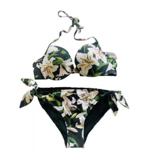 Dolce & Gabbana Black Lily Print Swimwear Bottom Beachwear Bikini