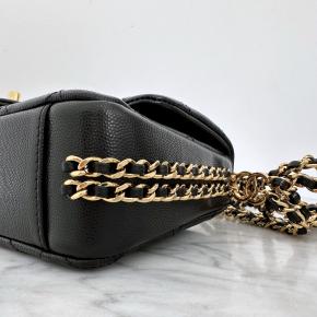 ‘You Mini’ Flap Bag In Black Caviar With CC Logo Chain Gold hardware 14