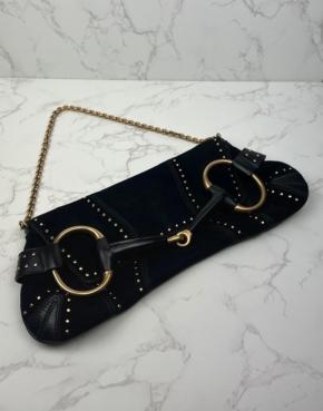 Gucci Tom Ford Black Suede Horsebit Shoulder Bag 2