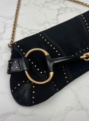 Gucci Tom Ford Black Suede Horsebit Shoulder Bag 4