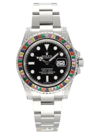 Rolex 40mm Silver Oyster Perpetual Date Submariner Rainbow  Watch 4
