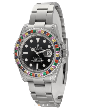 Rolex 40mm Silver Oyster Perpetual Date Submariner Rainbow  Watch 2