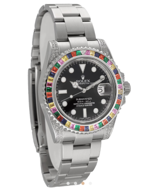 Rolex 40mm Silver Oyster Perpetual Date Submariner Rainbow  Watch 5