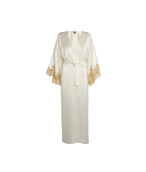 Gilda & Pearl Ivory Silk and Lace Kimono Long Robe 5