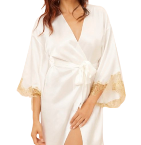 Gilda & Pearl Ivory Silk and Lace Kimono Long Robe 2