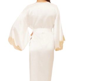 Gilda & Pearl Ivory Silk and Lace Kimono Long Robe 3
