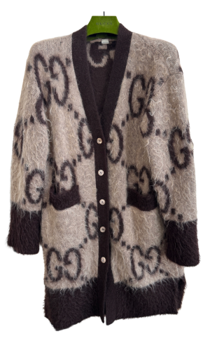 Gucci Brown Monogram Mohair Cardigan 2