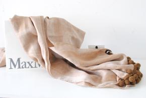 Max Mara Silk Blend Large Shawl With PomPom Trim 8