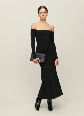 Reformation Black Ribbed Symone Cotton Sweater Dress 2