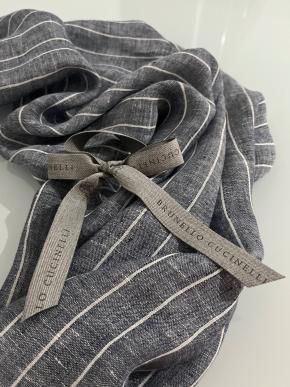 Brunello Cucinelli Striped Linen Amd Cotton Scarf 9