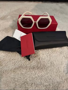 Valentino Cream Hexagonal Sunglasses 2