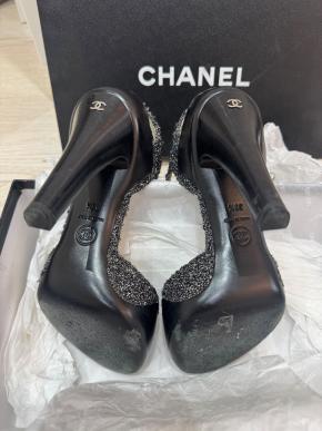 Chanel Silver And Black Heeled Sandals 4