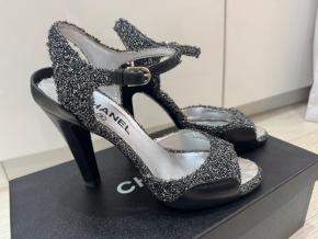 Chanel Silver And Black Heeled Sandals 2