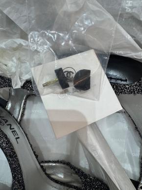 Chanel Silver And Black Heeled Sandals 5