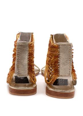 Anna Trzebinski Beaded Gladiator Nappa Leather Flat Sandals 5