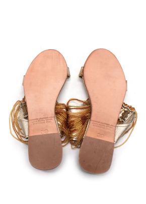Anna Trzebinski Beaded Gladiator Nappa Leather Flat Sandals 9