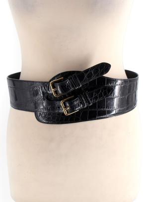 Ralph Lauren Black Alligator Double Buckle Waist Belt Small 4