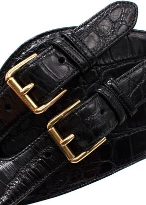 Ralph Lauren Black Alligator Double Buckle Waist Belt Small 6