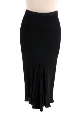 Rick Owens Black Knit Midi Skirt with Chiffon Hemline 3