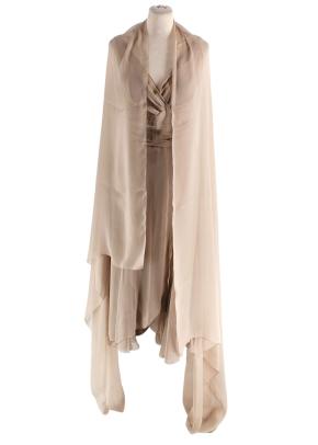 Alberta Ferretti Camel Silk Chiffon Draped Midi Dress 3