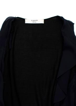 Lanvin Black and Navy Wrap Blouse with Frill Detail 4