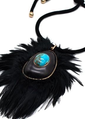 Tom Ford Statement Feather Necklace with Turquoise Stone 3