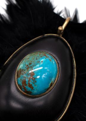 Tom Ford Statement Feather Necklace with Turquoise Stone 7