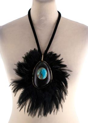 Tom Ford Statement Feather Necklace with Turquoise Stone 8