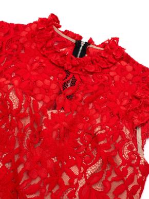 Allen Schwartz Red Lace Floral Midi Dress 6