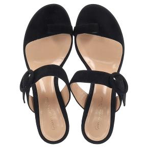 Gianvito Rossi Black Suede Ring-Toe Buckle Strap Block Heel Mules 4