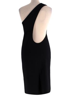 Bottega One Shoulder Black Midi Dress 2