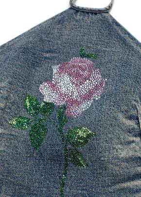 Alessandra Rich Embellished Rose Denim Halterneck Top & Jeans Set 13