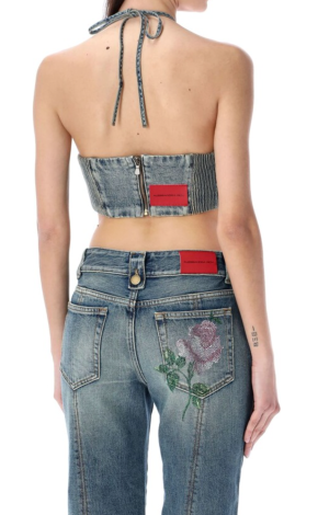 Alessandra Rich Embellished Rose Denim Halterneck Top & Jeans Set 2