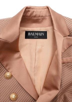 Balmain Beige Structured Textured Double-Breasted Blazer 4