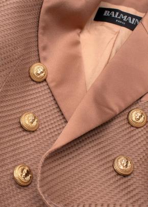 Balmain Beige Structured Textured Double-Breasted Blazer 5